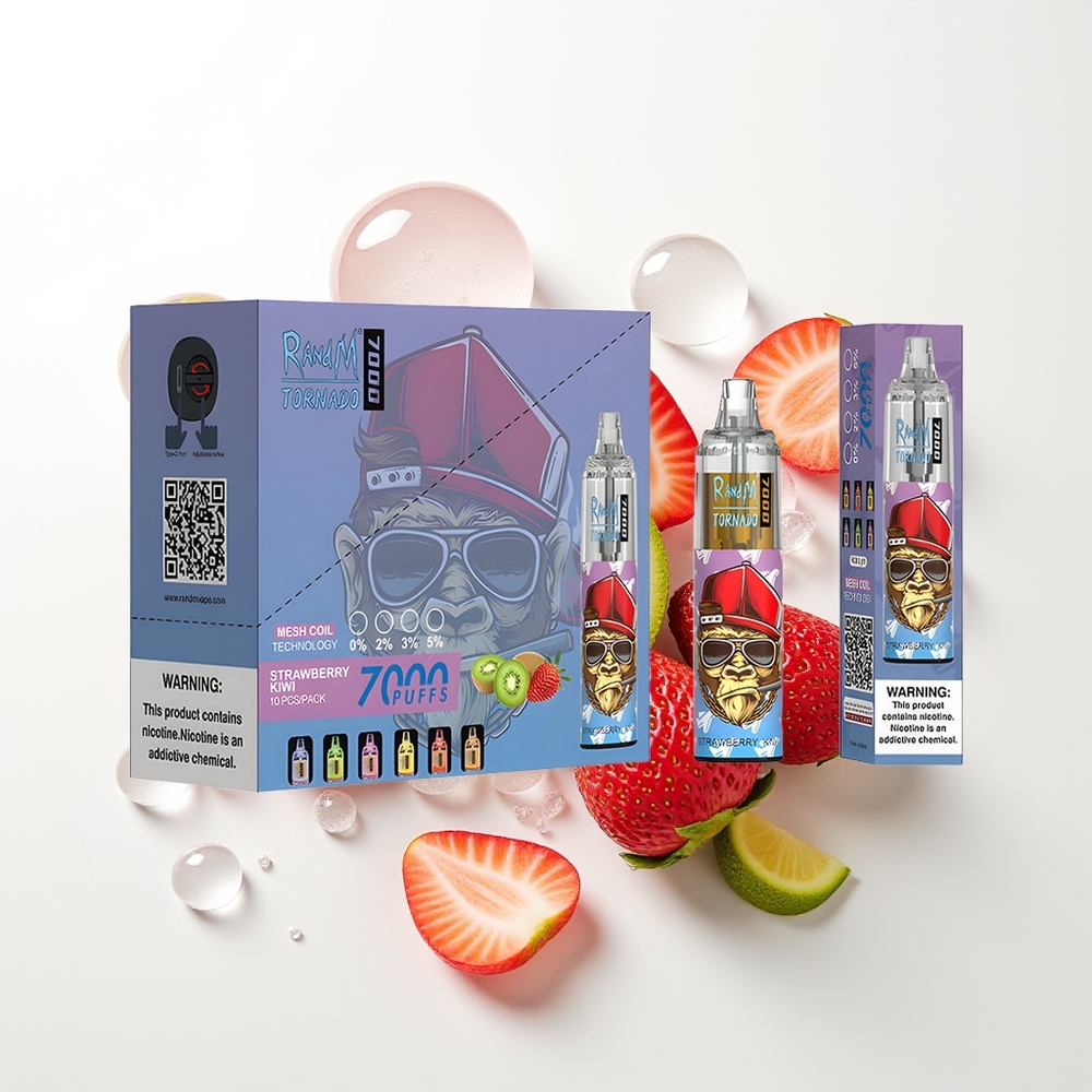 RandM Fumot Tornado 7000 Pūšu Vienreizējās Lietošanas Vape Zemene-Kivi 14ML 850MAH Mēģenēšanas Spole Type-C RGB Gaisma Gaisa Regulēšana