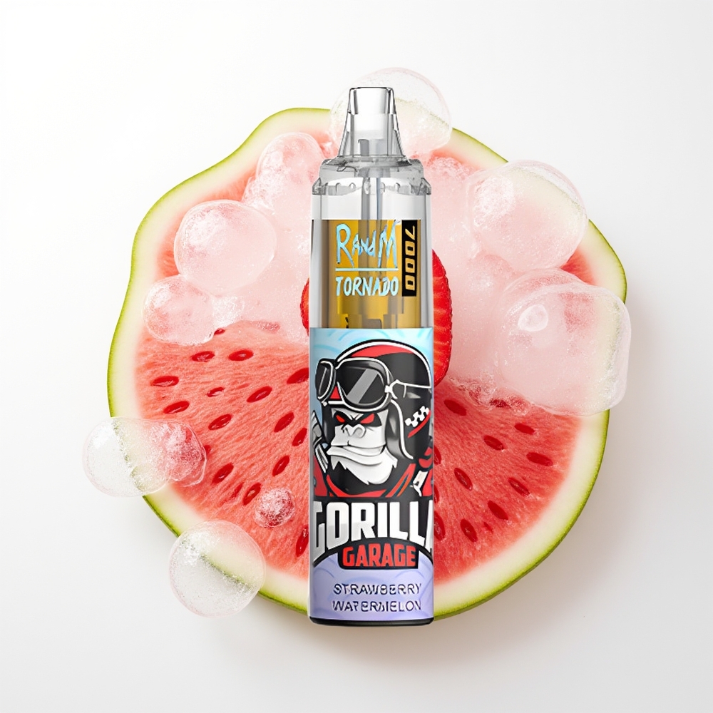 RandM Fumot Tornado 7000 Pūšu Zemeņu Arbūzu Vienreizējās Lietošanas Vape ar 14 ML E-šķidrumu, 850 MAH Akumulatoru, Mēsas Spoli, Type-C Portu, RGB Gaismu un Gaisa Regulēšanu