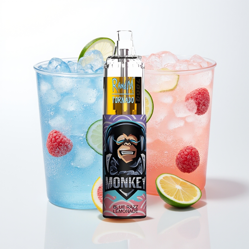 RandM Fumot Tornado 7000 Pūšu Zilā Aveņu Limonāde Vienreizējās Lietošanas Vape ar 14 ML Ešķidruma, 850 MAH Akumulatoru, Mēsas Spoli, Type-C Portu, RGB Gaismu un Gaisa Plūsmas Regulēšanu