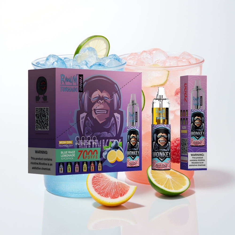RandM Fumot Tornado 7000 Pūšu Zilā Aveņu Limonāde Vienreizējās Lietošanas Vape ar 14 ML Ešķidruma, 850 MAH Akumulatoru, Mēsas Spoli, Type-C Portu, RGB Gaismu un Gaisa Plūsmas Regulēšanu