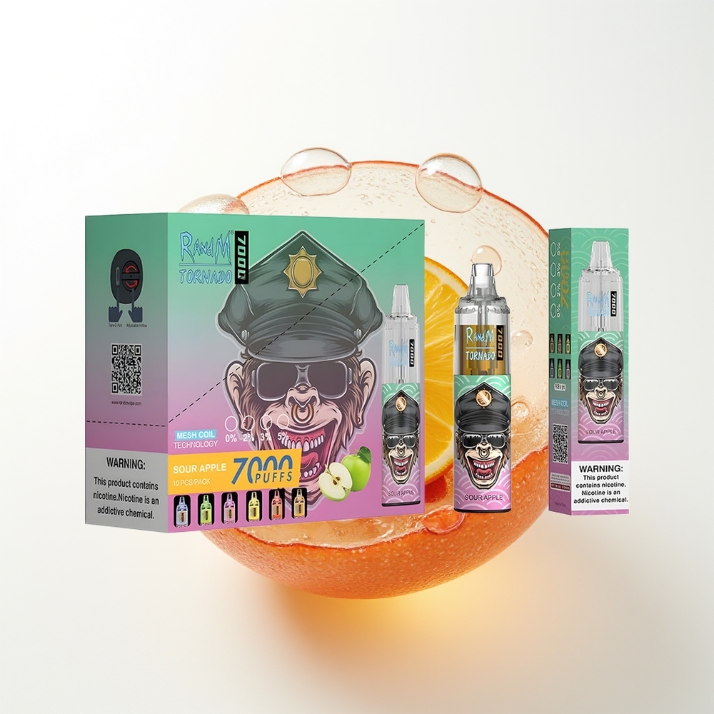 RandM Fumot Tornado 7000 Skābo Ābeļu Vienreizējās Lietošanas Vape 14ML 850MAH Mēslošanas Spole Type-C RGB Gaisma Gaisa Regulēšana
