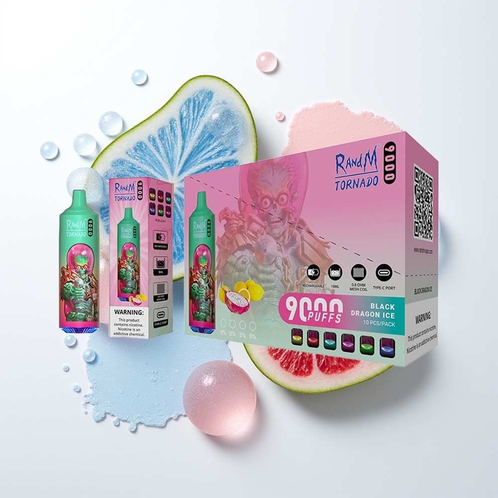 RandM Fumot Tornādo 9000 Pūfi Zilā Aveņu Kažoka 850 mAh, 18 mL, Režģa Spole, RGB Displejs, 54 Garšas