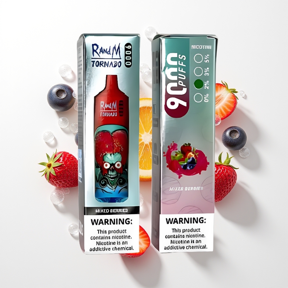 RandM Fumot Tornado 9000 Pūšanas Jaukto Ogļu Vienreizējās Lietošanas Vape ar 850 mAh Uzlādējamo Bateriju, 18 mL E-šķidruma Tilpumu, Mesh Spoles un Elegantu RGB Displeju