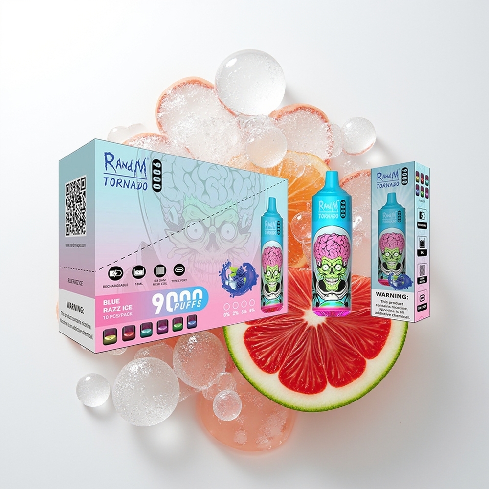 RandM Fumot Tornado 9000 Pūšas Melnais Pūķa Ledus Dispozitīvais Vēpijs ar 850 mAh Akumulatoru, 18 mL E-Šķidruma, Mesh Spole un RGB Displeju