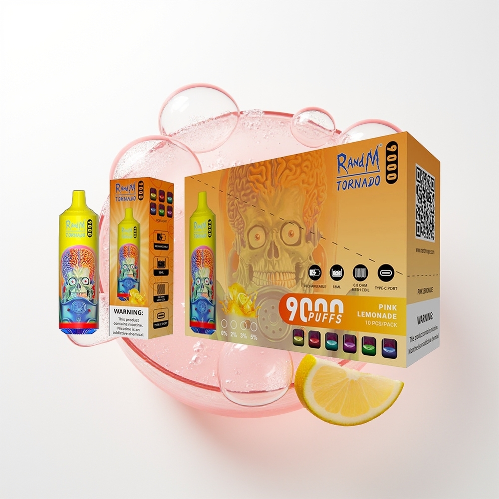 RandM Fumot Tornado 9000 Pūšas Rozā Citronāde 850mAh 18mL Mesh Coil RGB Displejs 54 Garšas