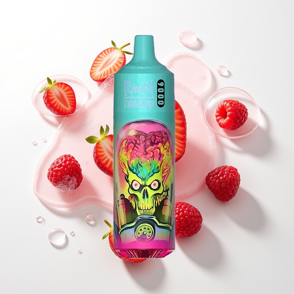 RandM Fumot Tornado 9000 Puffs Vienreizējās Lietošanas Vape Zemenes Aveņu (Strawberry Raspberry) 850 mAh 18 mL Mesh Coil RGB