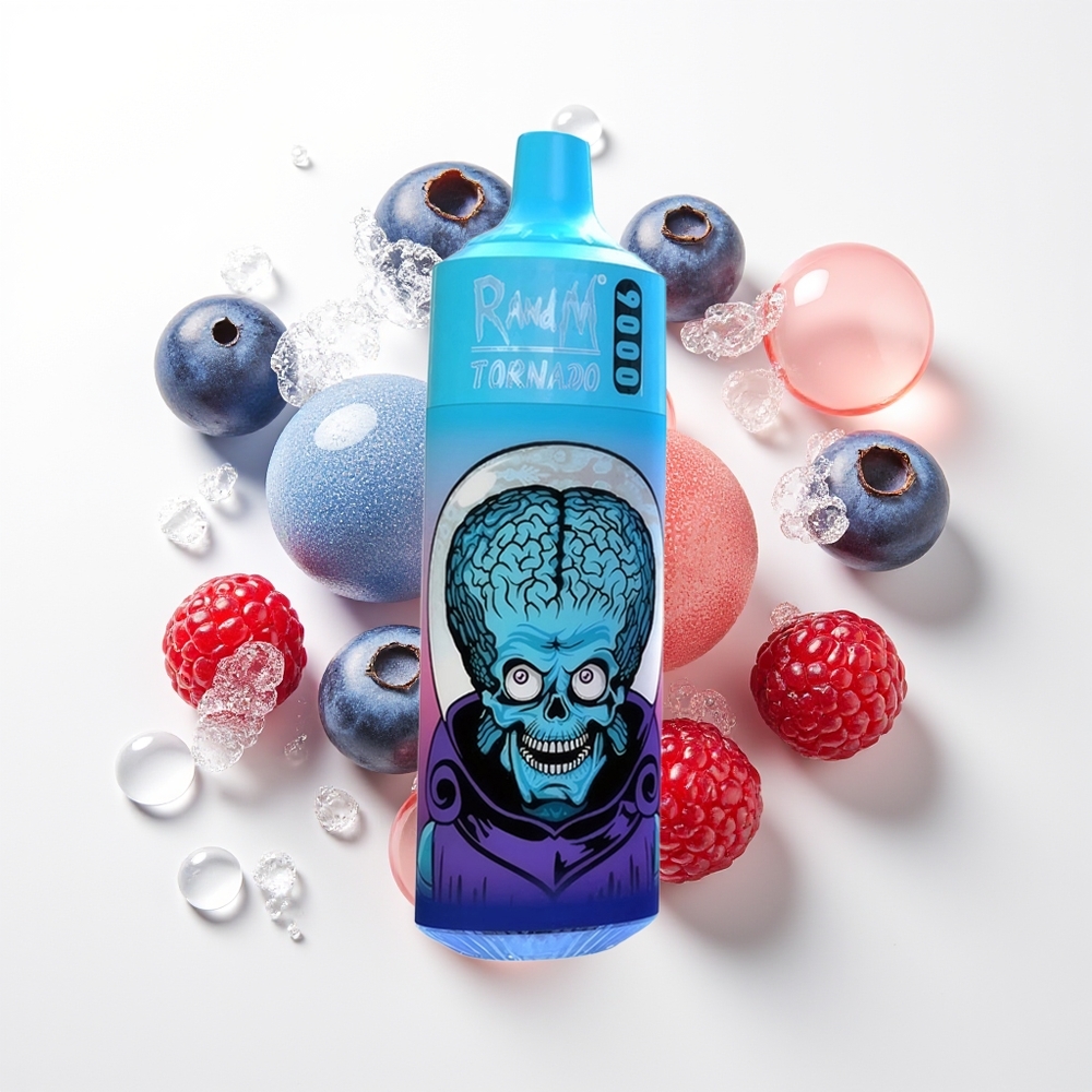 RandM Fumot Tornado 9000 Puffs Zilā ķiršeja dzērveņu Vienreizējās Lietošanas Vape ar 850 mAh Uzlādējamo Bateriju, 18 mL E-glicerīna Tilpumu, Mesh Spoli un Elegantu RGB Displeju