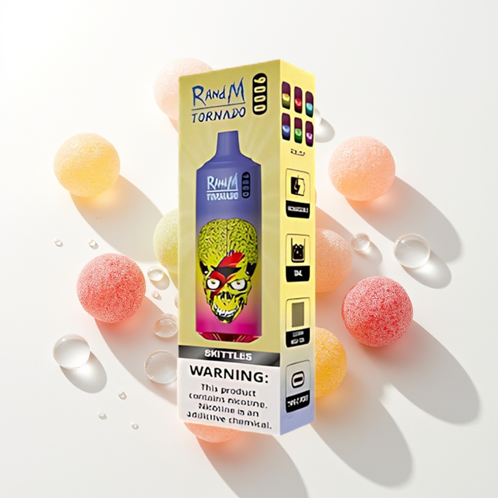 RandM Fumot Tornado 9000 Puffu Vienreizējās Lietošanas Vape Skittles (850 mAh Uzlādējams, 18 mL E-šķidrums, Mesh Spole, RGB Displejs, 54 Garšas)