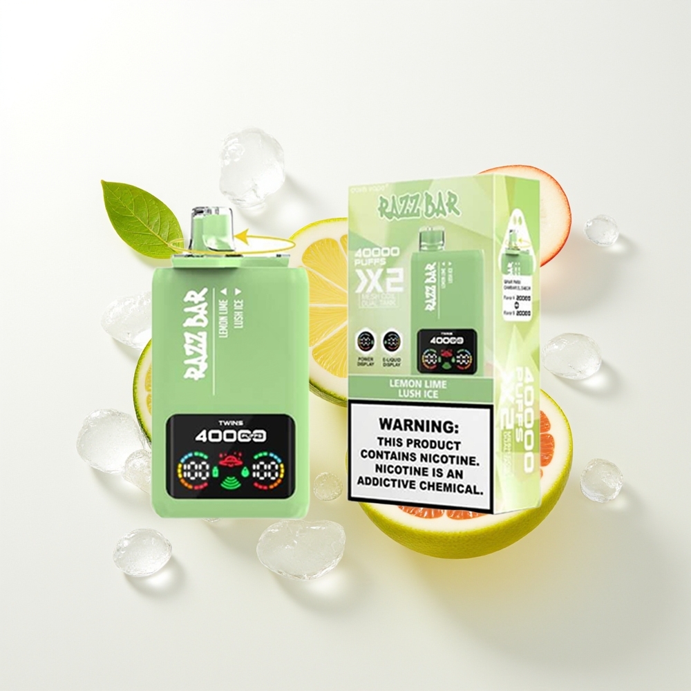 Razz Bar 40000 Puffs Izmēģinājams Vape Citrons Laimes Ledus ar Ekrāna Displeju, 1.0Ohm 2 Sietas Spole, 650 Mah Akumulators Type-C Port, 2%,5% Nikotīna Saturs