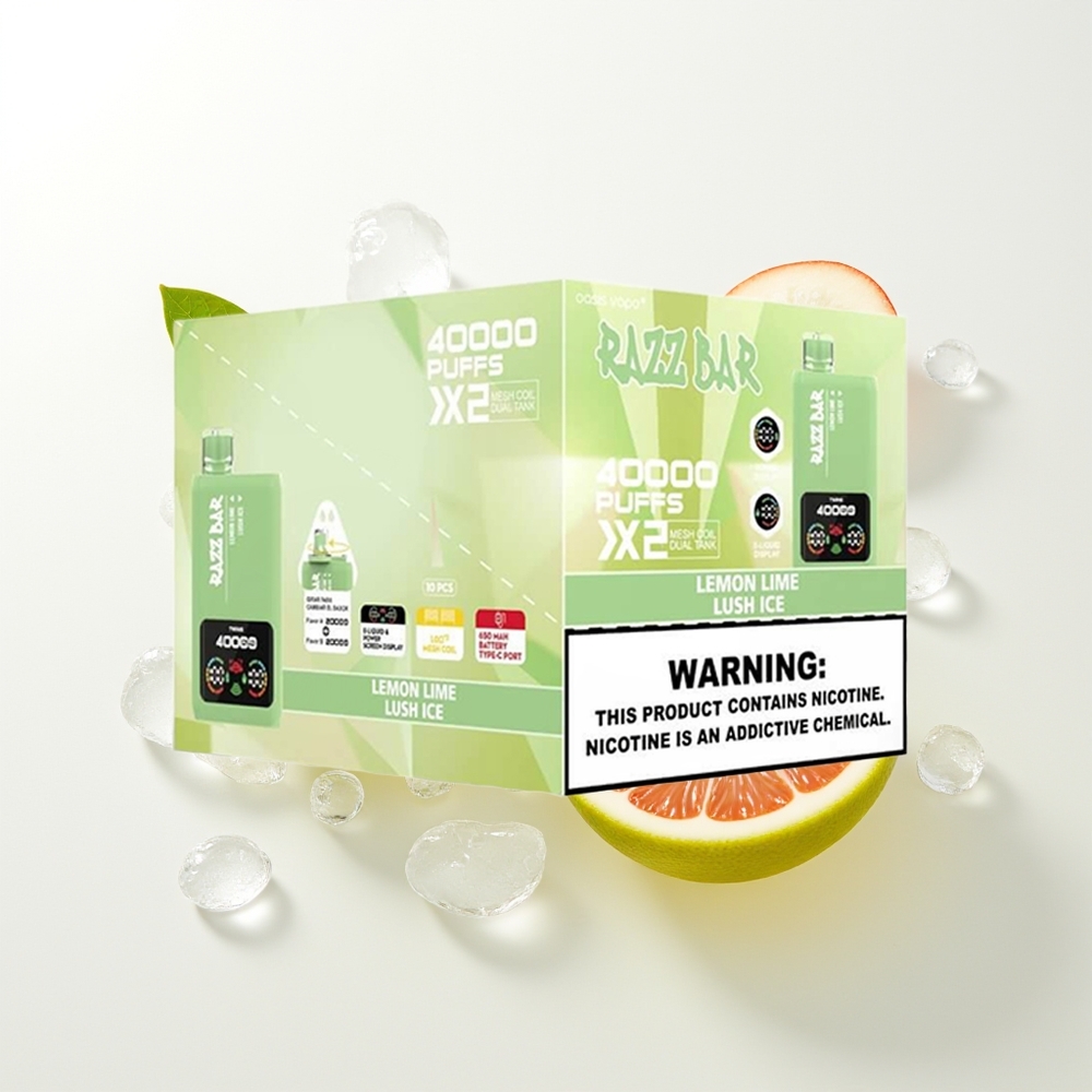 Razz Bar 40000 Puffs Izmēģinājams Vape Citrons Laimes Ledus ar Ekrāna Displeju, 1.0Ohm 2 Sietas Spole, 650 Mah Akumulators Type-C Port, 2%,5% Nikotīna Saturs