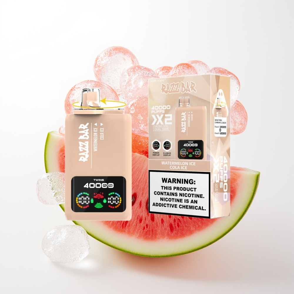 Razz Bar 40000 Puffs Vienreizējās Lietošanas Vape Arbūzu Ledus - Kolas Ledus, Power Screen Display, 1.0Ohm 2 Mesh Coil, 650 Mah Battery Type-C Port, 2%,5% Nikotīna Saturs