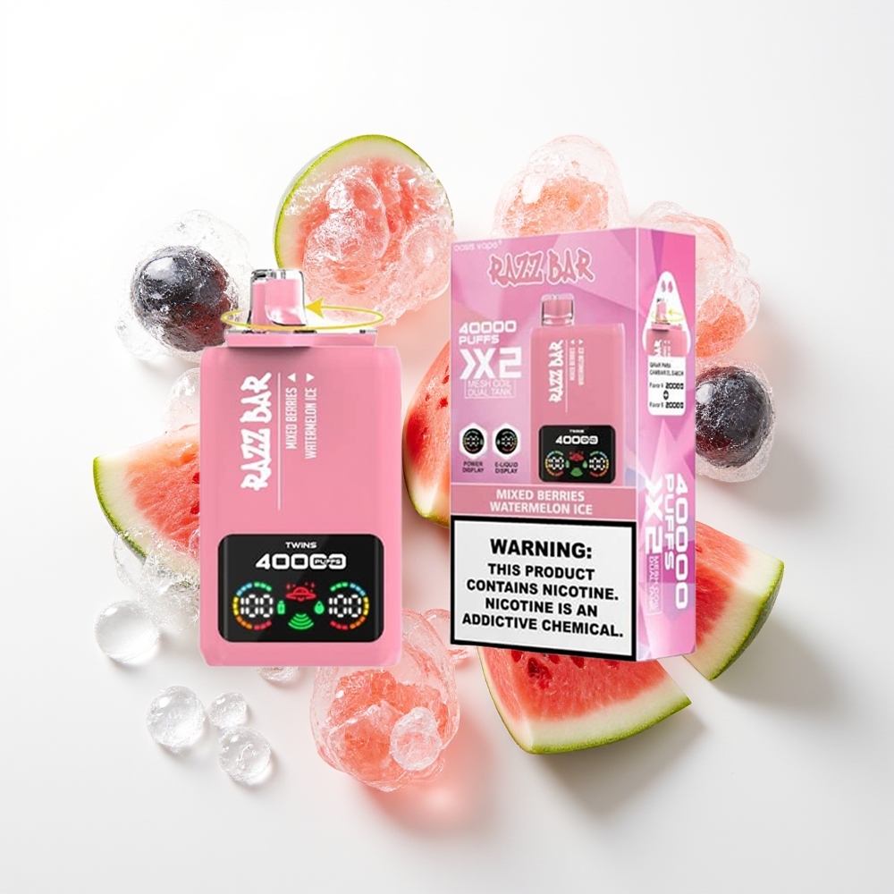 Razz Bar 40000 Puffs Vienreizējās Lietošanas Vape Jauktas Ogles - Arbūzu Ledus ar Power Screen Display, 1.0Ohm 2 Mesh Coil, 650 Mah Battery Type-C Port, 2%,5% Nikotīna Saturs