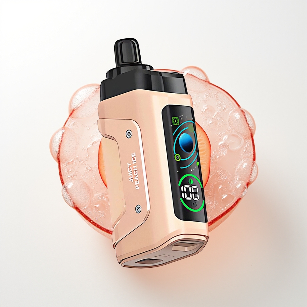 Razz Bar 45000 Pūšu Vienreizējās Lietošanas Vape Sulušais Persiks Ledus ar 1.0 Ohm Mesh Coil, Adjustable Airflow un Type-C Uzlāde