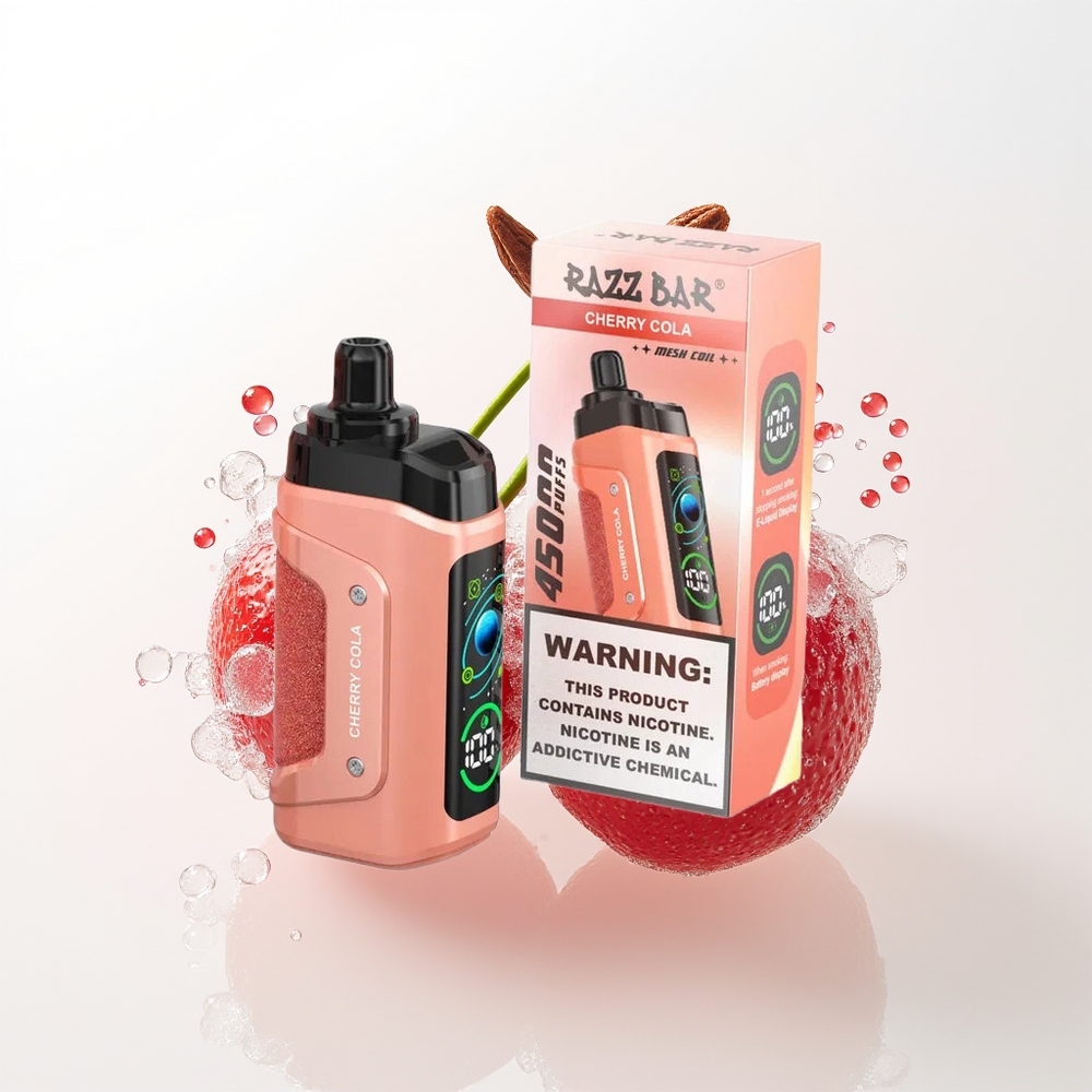 Razz Bar 45000 Pūšu Vienreizējās Lietošanas Vape Ķiršu Kola 1.0 Ohm Mesh Coil Adjustable Airflow 650 Mah Type-C 20 mg/ml