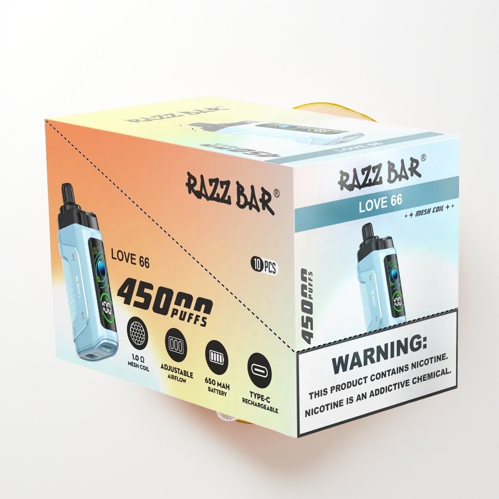 Razz Bar 45000 Puffs Izdzeramais Veips Mīlestība 66 1.0 Ohm Mesh Coil Adjustable Airflow 650 Mah Battery Type-C 20 mg/ml Nikotīns