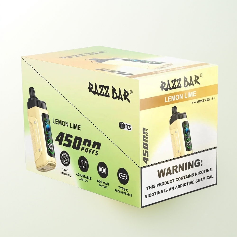 Razz Bar 45000 Puffs Izmestais Vape Citrons Laims 1.0 Ohm Režģa Spole 650 Mah