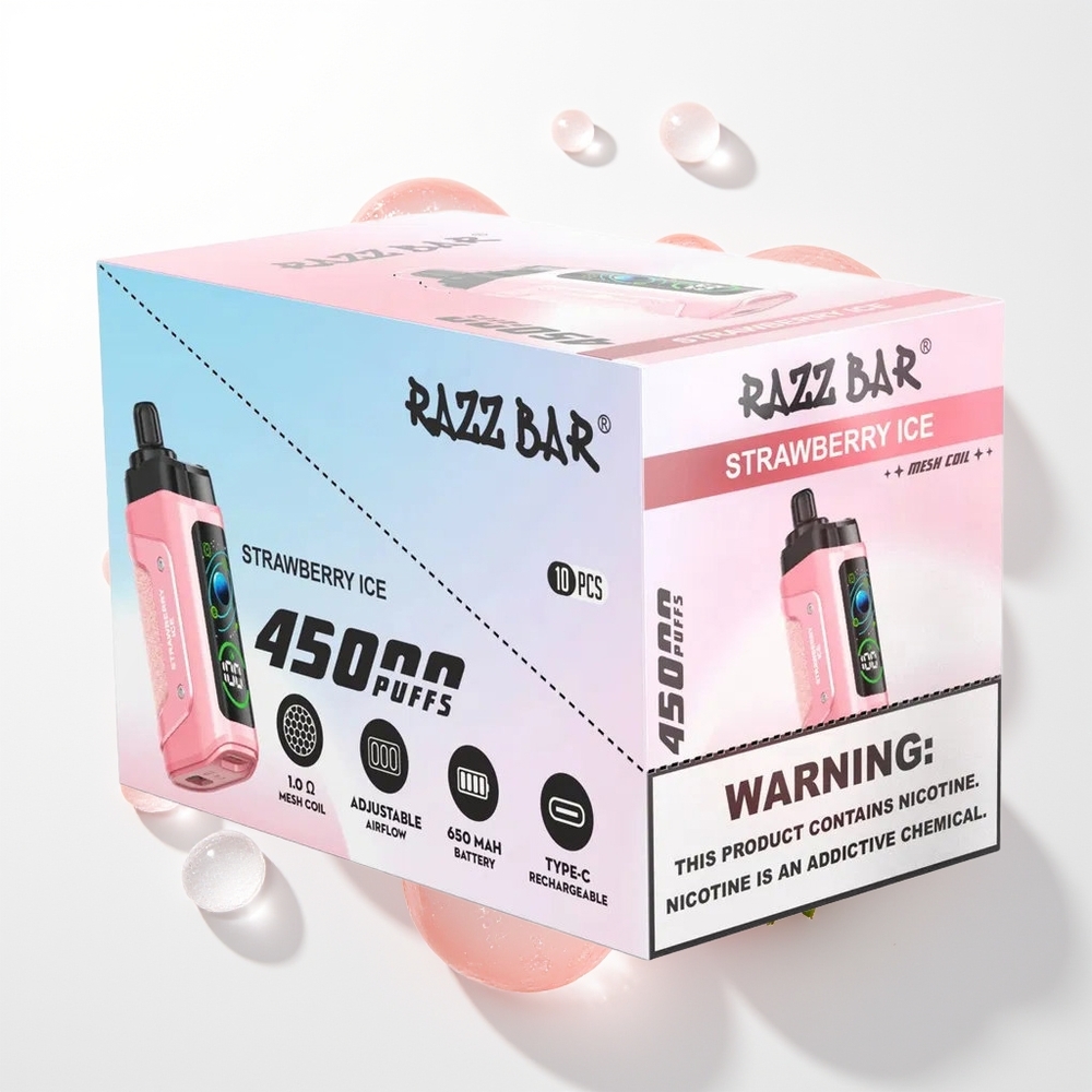 Razz Bar 45000 Puffs Vienreizējās Lietošanas Vape Zemeņu Ledus ar 1.0 Ohm Mesh Coil un Adjustable Airflow