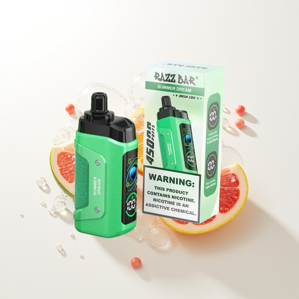 Razz Bar 45000 Puffu Vienreizējās Lietošanas Vape Vasara Sapnis 1.0 Ohm Mesh Coil Adjustable Airflow 650 Mah Type-C 20 mg/ml Nikotīns