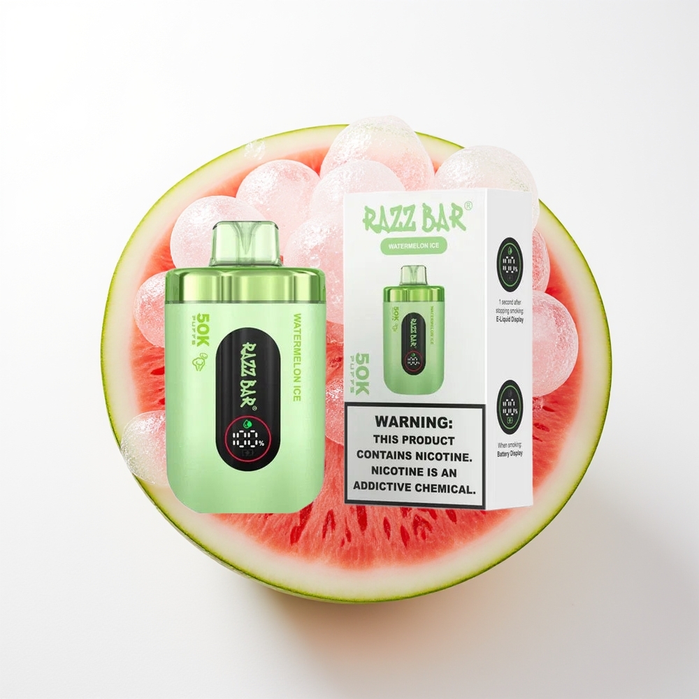 Razz Bar 50K Iesūkumi Izmantojamais Vape Arbūza Ledus 1.0 Ohm Mesh Coil 650 Mah Battery Type-C 2% Nikotīns