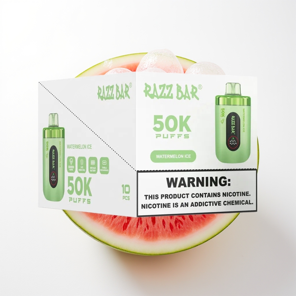 Razz Bar 50K Iesūkumi Izmantojamais Vape Arbūza Ledus 1.0 Ohm Mesh Coil 650 Mah Battery Type-C 2% Nikotīns