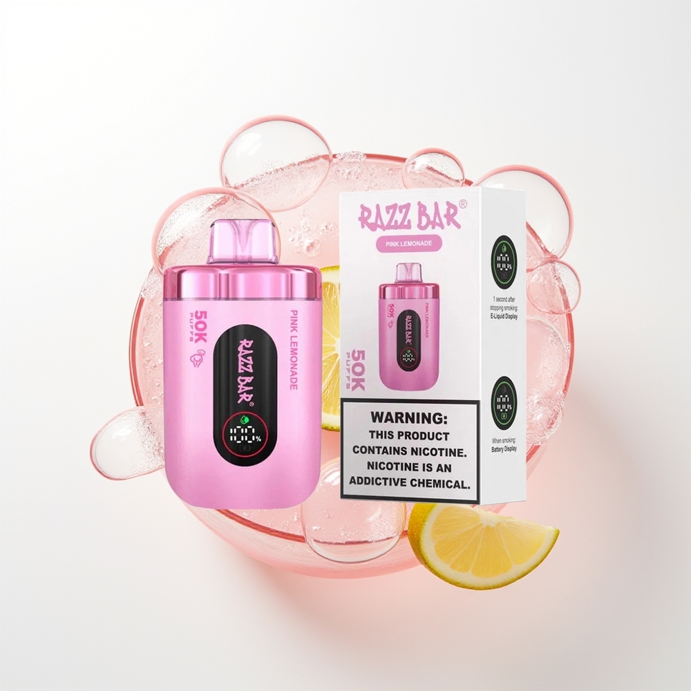 Razz Bar 50K Pūši Vienreizējās Lietošanas Vape Rozā Citronāde 1.0 Ohm 650mAh Type-C