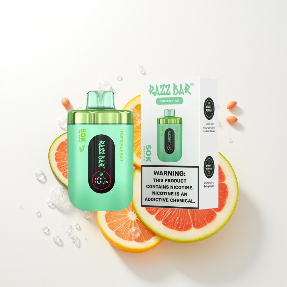 Razz Bar 50K Puffs Disposable Tropiskie Augļi 1.0 Ohm Mesh Coil 650mAh Type-C 2% Nikotīna