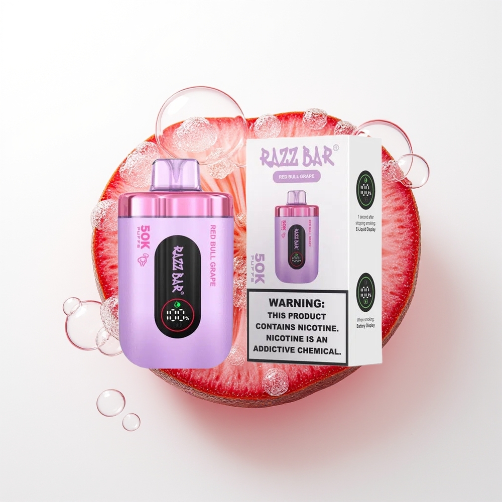 Razz Bar 50K Puffs Izmētamais Vape Red Bull Vīnogu 1.0 Ohm Mesh Coil 650mAh Type-C 2% Nikotīns