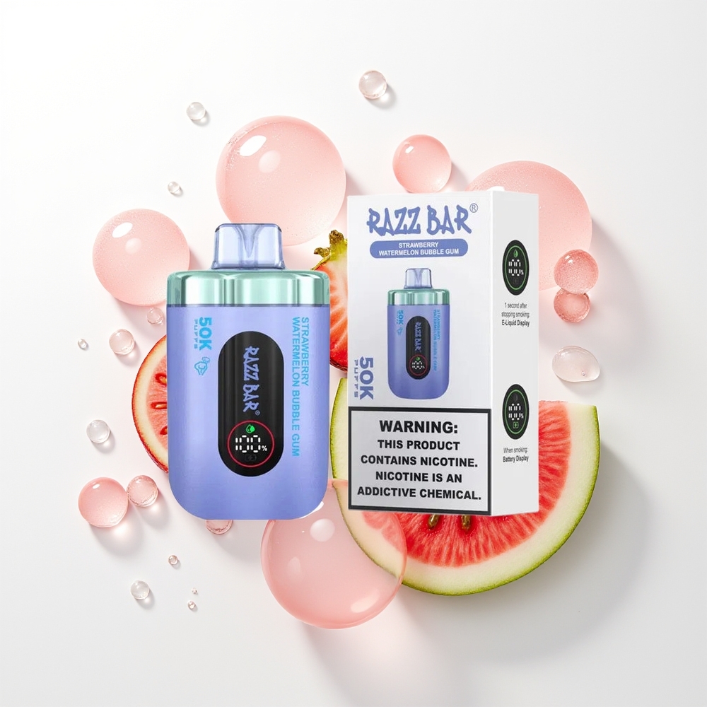 Razz Bar 50K Puffs Vienreizējās Lietošanas Vape 50000 Iemūkšanas 1.0 Ohm Mesh Coil 650 Mah Battery Type-C Uzlādējams 2% Nikotīna Saturs Zemeņu Arbūzu Sapņu Gumija