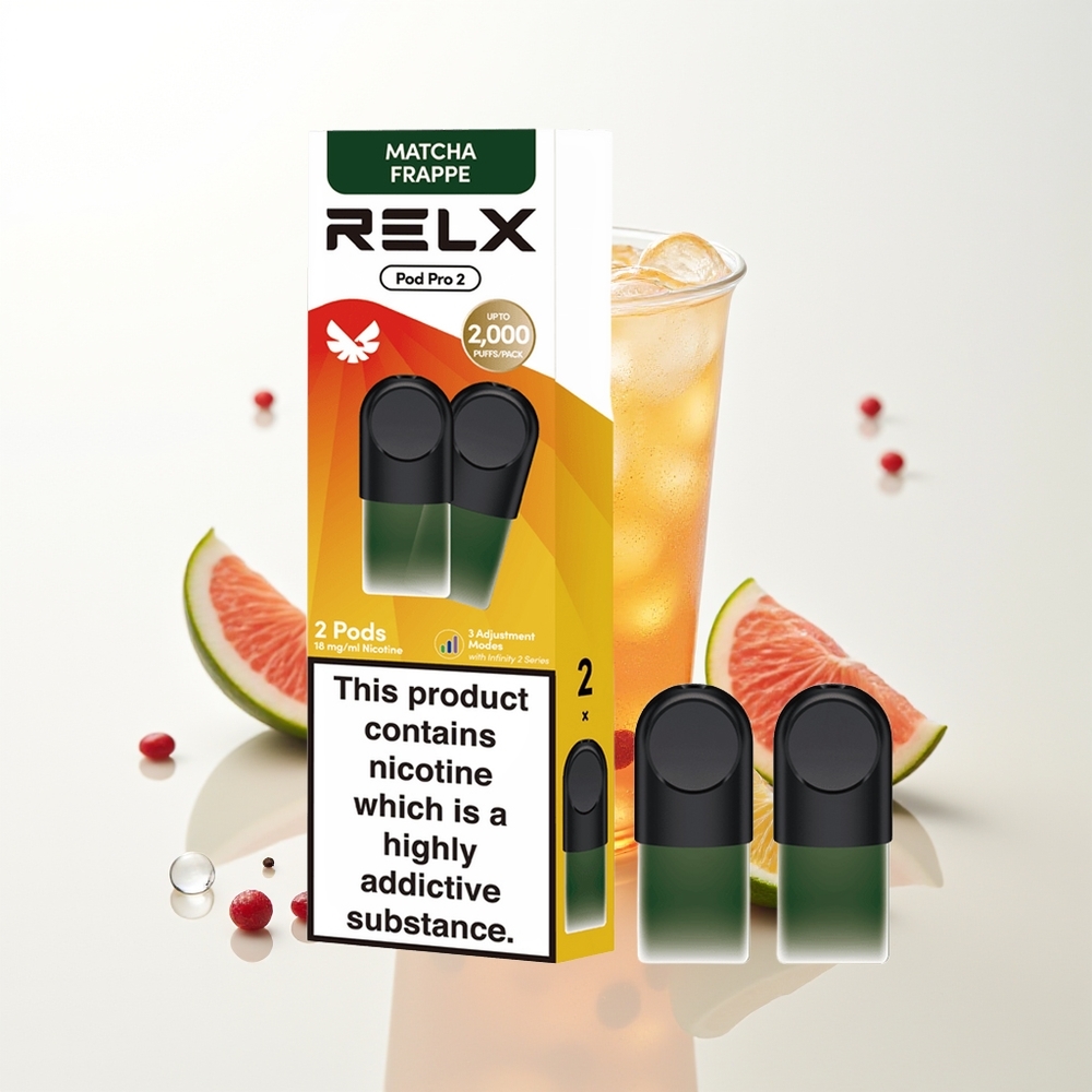 RELX Pod Pro 2 600 Pūšas Tēja-Matča Frappe Tēja 1.9ml 2/3 Podi 5.5W/6.5W/8W