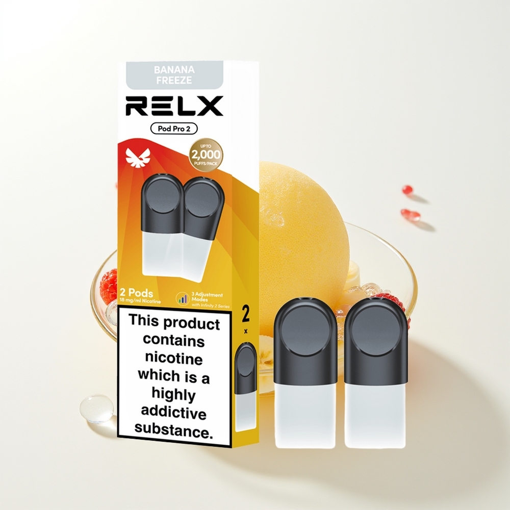 RELX Pod Pro 2 600 Pūši Dessert-Banānu Saldējums 1.9ml 3 Režīmi (Eco Smooth Boost) 2/3 Podi/Iepakojums